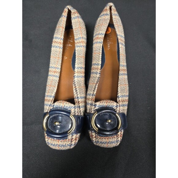 Cole Haan Nke Air Multicolor Tweed Plaid Flats Patent Leather Buckle Sz 8.5 B - Picture 2 of 6